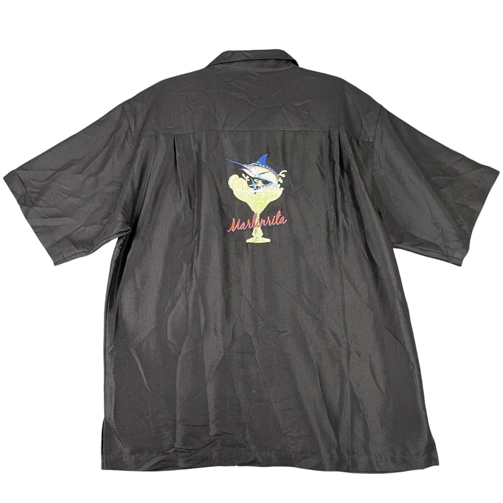 Hook & Tackle Marlinrita Camp Shirt Black Embroidered Fishing‎ Margarita L Mens